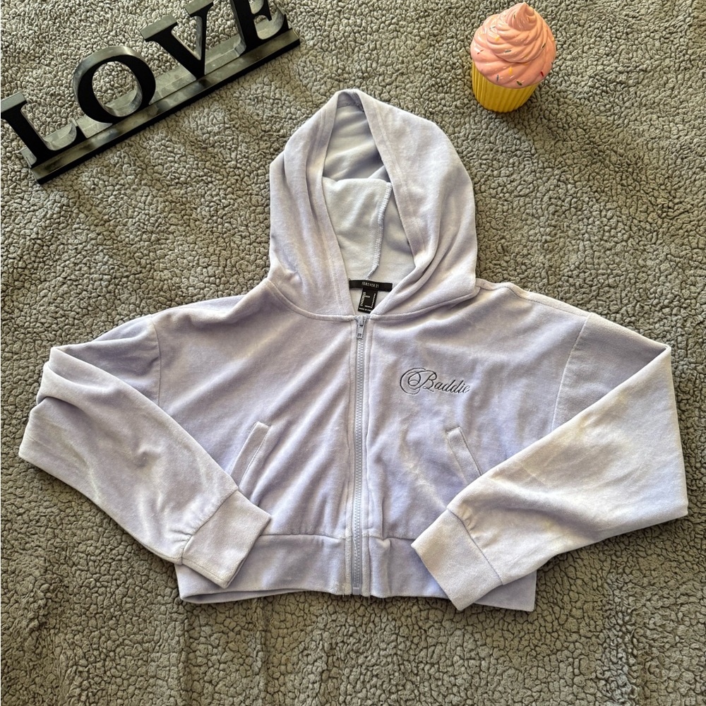 Forever 21 Light Lavender velvet Cropped Hoodie